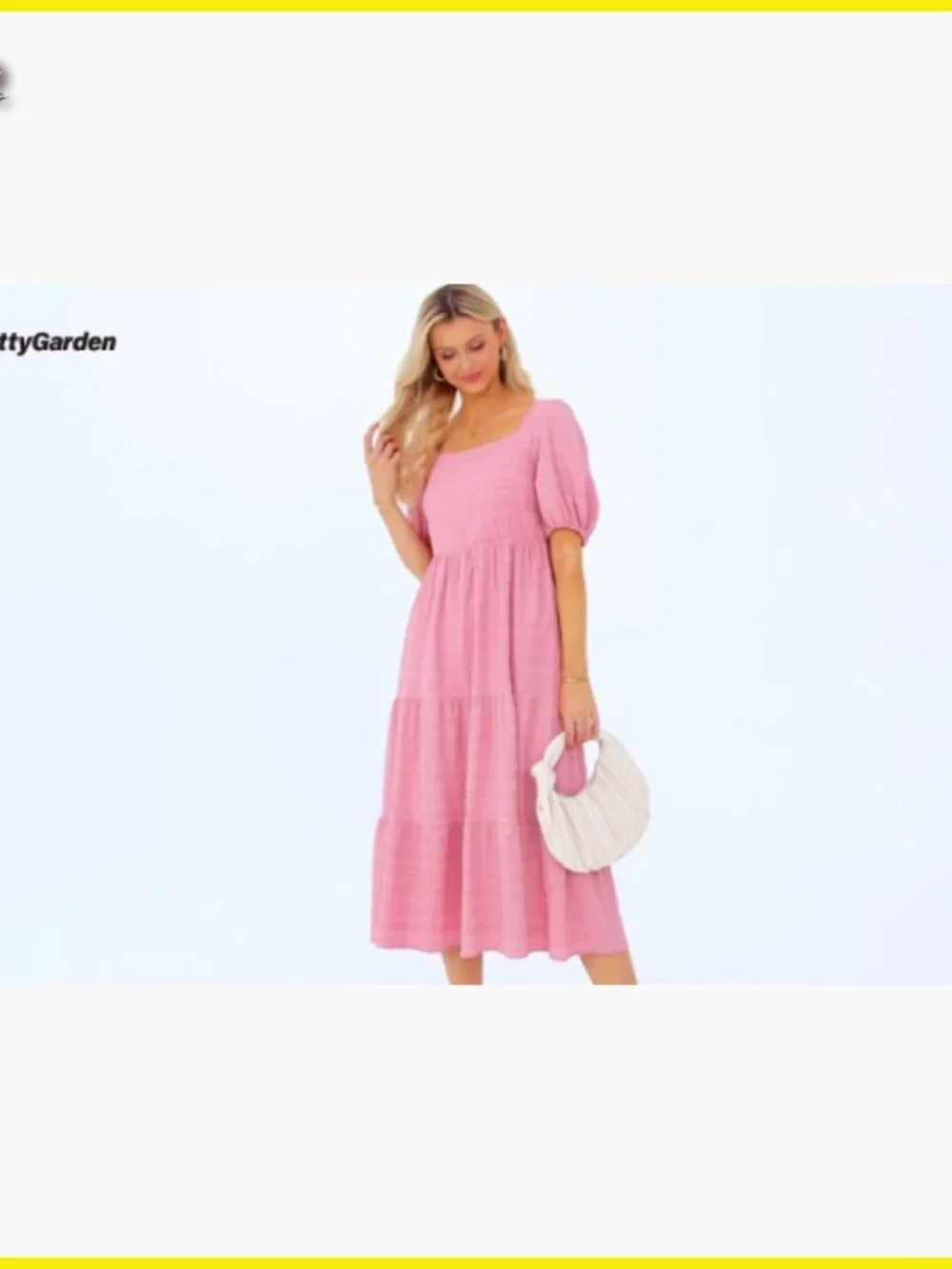 Puff Sleeve Square Neck Smocked A-Line Midi Dress Flowy Boho Chic - Picture 7 of 7